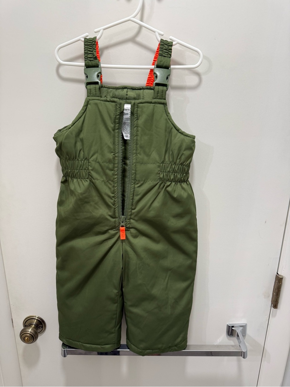 Carter's Olive Green Winter Overalls with Bright Orange Accents